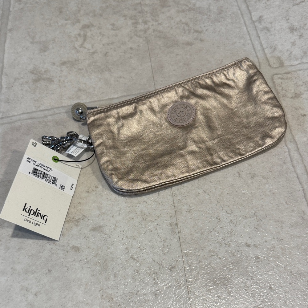Kipling Metallic Gold Wristlet Clutch